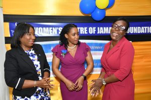 Sandra Jones (left), Manager, Public Sector Engagement, JN Bank; Marlene Murray-Brown (centre), Acting Centre Manager and Counsellor, Women’s Centre of Jamaica Foundation (WCJF); and Novlette Howell, Executive Director, WCJF, share a light discussion. The occasion was the graduation ceremony at the WCJF in St Andrew on July 2 for 13 adolescent mothers. Mrs Jones brought greetings on behalf of JN Bank at the event.
